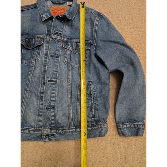Levi's Trucker Denim Jacket Men's Medium with Red Blue Black Stripe - Picture 4 of 6